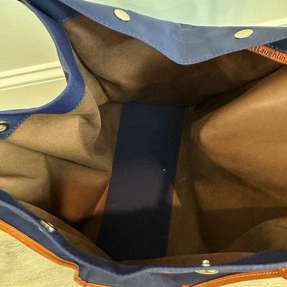 J. Mclaughlin Navy Blue Tote Back with Coin Pouch Leather Handle Snap Close - Picture 9 of 10